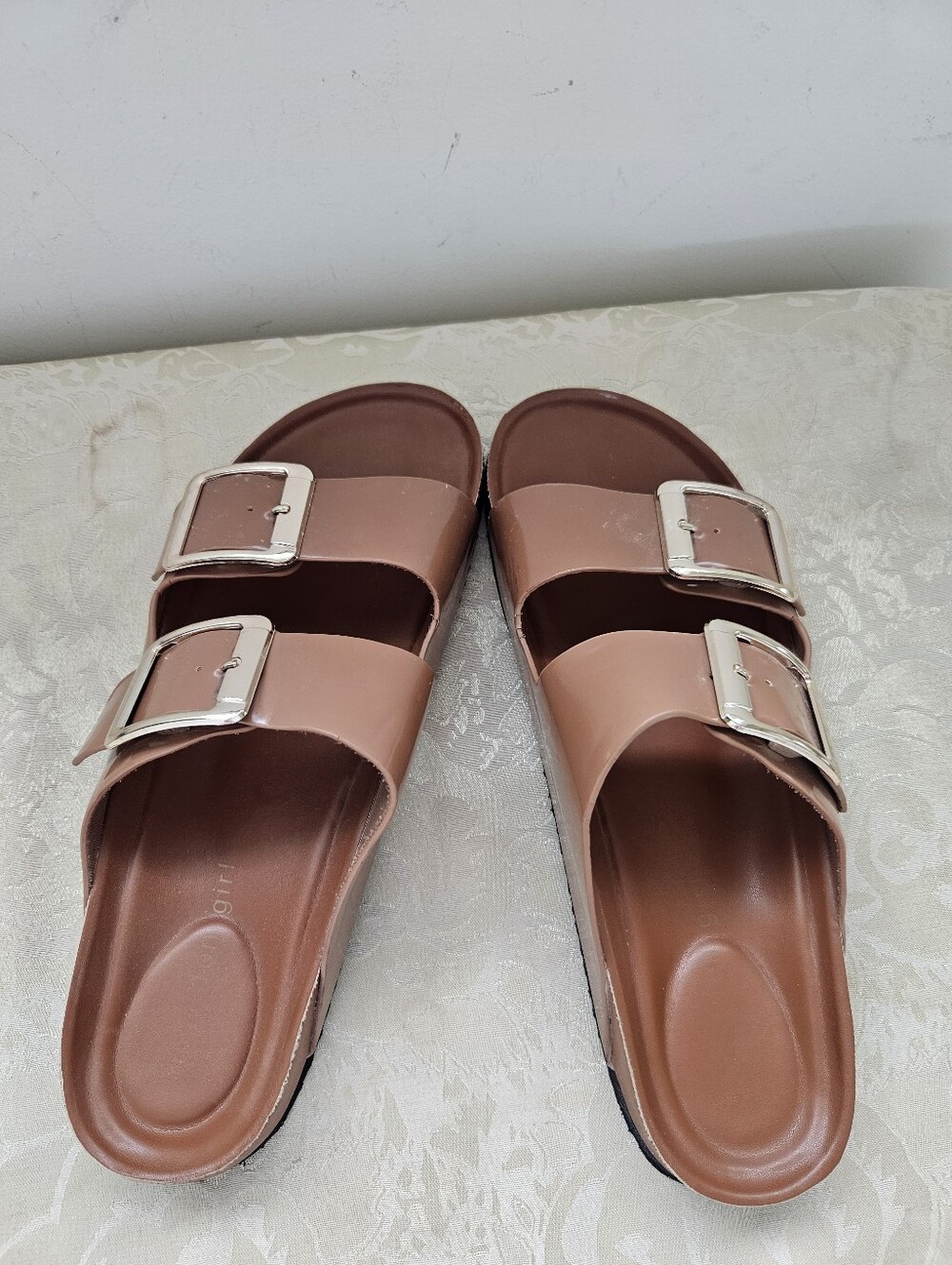 Madden Girl Women’s Double Buckle Slide Sandals in Rose Brown
